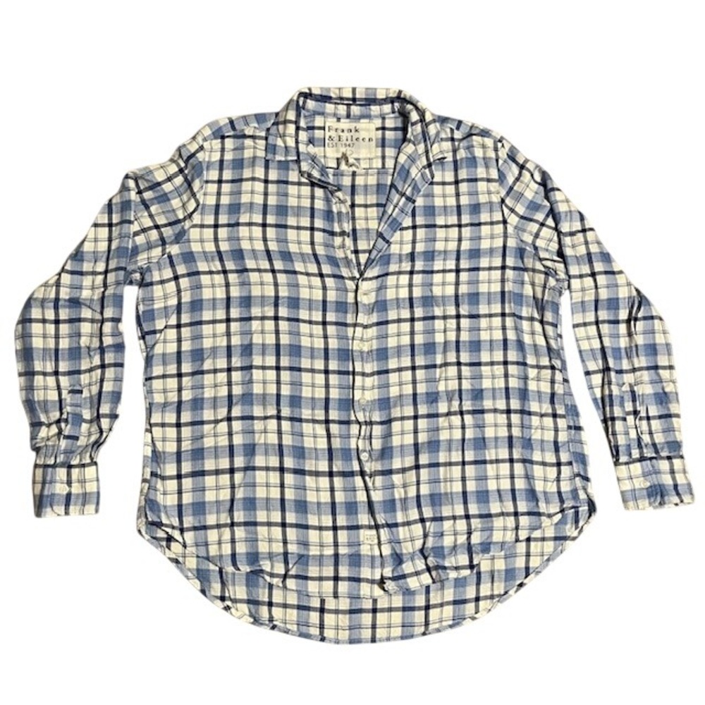 Frank & Eileen Eileen Relaxed Button-Up Shirt Modal Plaid Blue‎ White Large